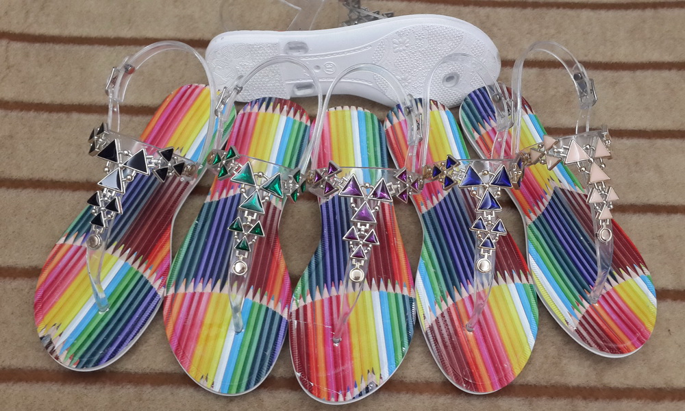  crystal chain color pencil shape insole new PCU sandals